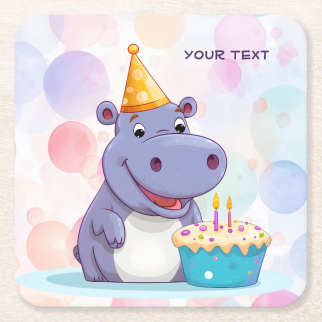 Dessous De Verre Carré Dessous de verre papier Hippo Anniversaire (Devant)