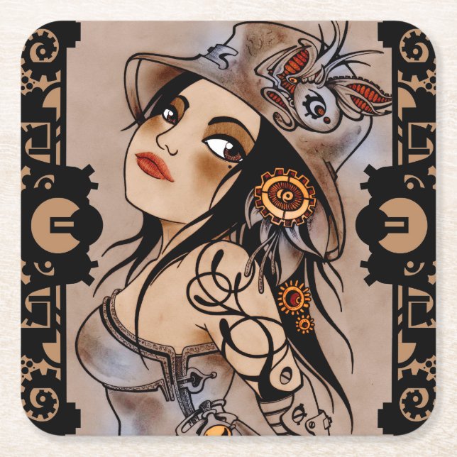 Dessous De Verre Carré dessous de verre punks de fille de vapeur (Devant)