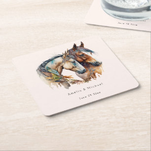 Dessous De Verre Carré Deux beaux chevaux Western Boho Mariage