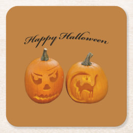 Dessous De Verre Carré Deux citrouilles Joyeux Halloween