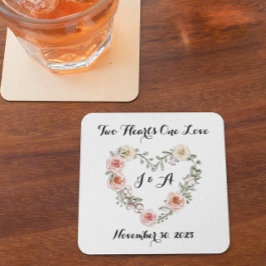 Dessous De Verre Carré Deux Coeurs Un Amour Rose Crème Rose