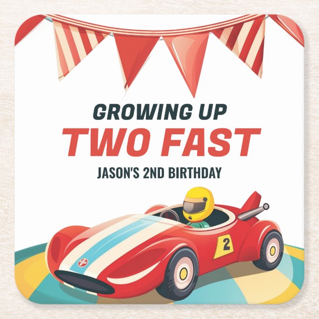 Dessous De Verre Carré Deux Fast Race Car 2e Anniversaire (Devant)