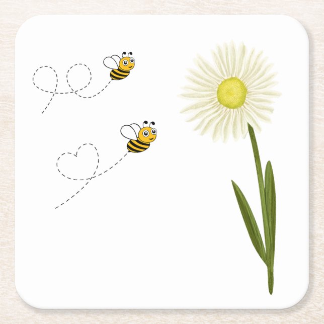 Dessous De Verre Carré Deux petites abeilles mignonnes (Devant)