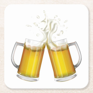Dessous De Verre Carré Deux tasses avec une bière légère.