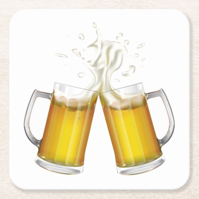 Dessous De Verre Carré Deux tasses avec une bière légère. (Devant)