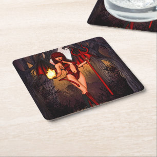 Dessous De Verre Carré Diable Femme En Rouge