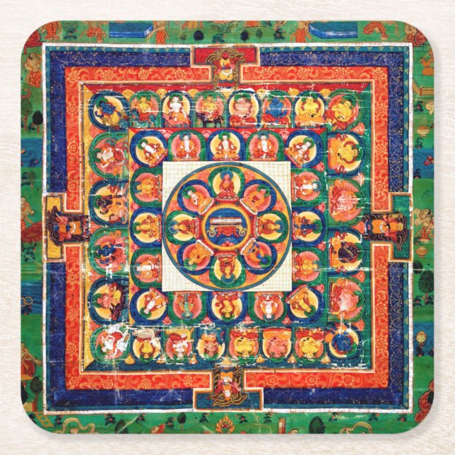 Dessous De Verre Carré Diagramme cosmique Mandala pour la méditation (Devant)