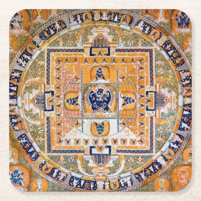 Dessous De Verre Carré Diagramme cosmique Mandala pour la méditation (Devant)