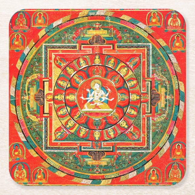 Dessous De Verre Carré Diagramme cosmique Mandala pour la méditation (Devant)