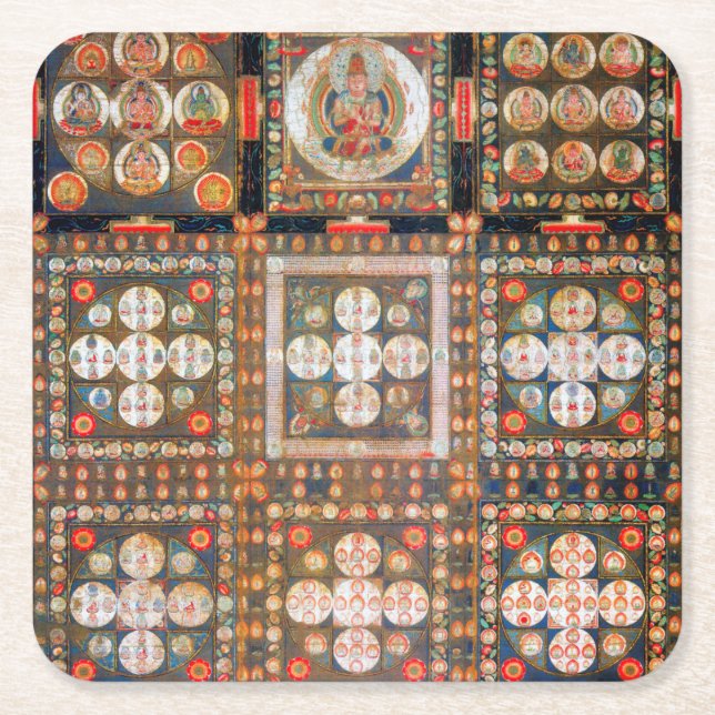 Dessous De Verre Carré Diagramme cosmique Mandala pour la méditation (Devant)