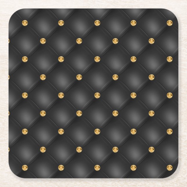 Dessous De Verre Carré Diamant en cuir noir et or Tufé (Devant)