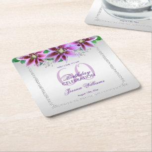 Dessous De Verre Carré Diamants et Fleurs de Classe Anniversaire