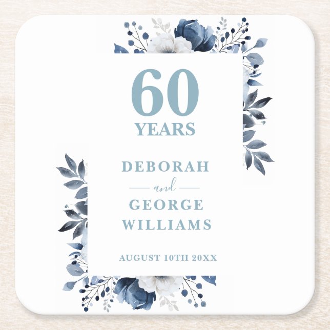 Dessous De Verre Carré Diamond Elegant Floral 60e anniversaire Mariage (Devant)
