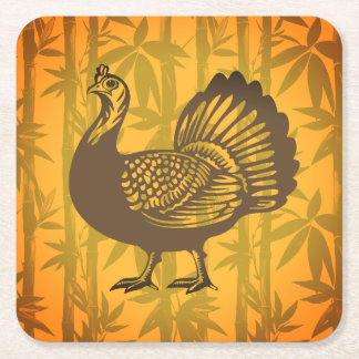 Dessous De Verre Carré Dinde de Thanksgiving tropicale en bambou