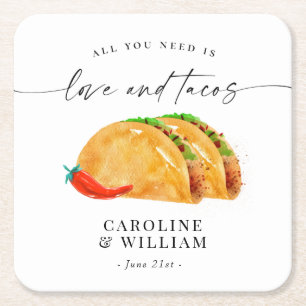 Dessous De Verre Carré Dîner de répétition Amour et Tacos