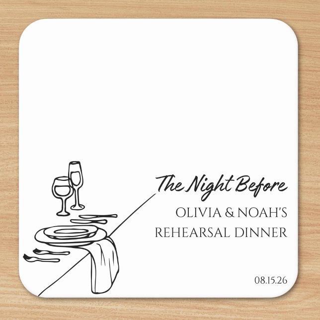 Dessous De Verre Carré Dîner de répétition chic élégant moderne personnal (Set the stage for 'The Night Before' with these personalized coasters for your rehearsal dinner.)