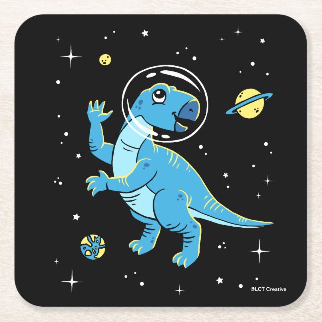 Dessous De Verre Carré Dinos Rhabdodon Bleu Dans L'Espace (Devant)