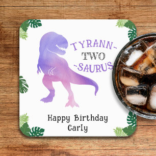 Dessous De Verre Carré Dinosaur 2e anniversaire pourpre Tyrannosaurus Rex