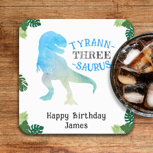 Dessous De Verre Carré Dinosaur 3ème anniversaire fête Blue Tyrannosaurus