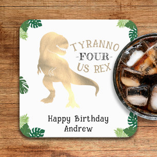 Dessous De Verre Carré Dinosaur 4e fête d'anniversaire Gold Tyrannosaurus