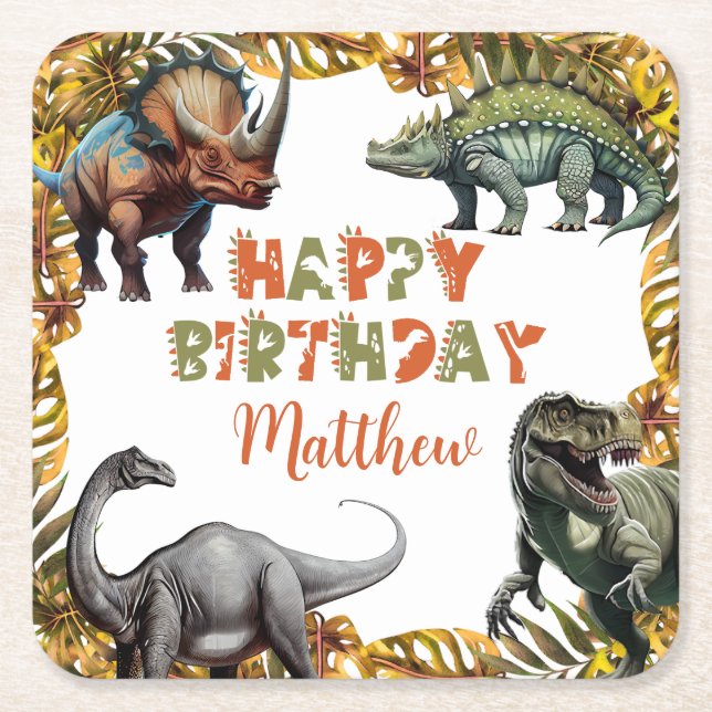 Dessous De Verre Carré Dinosaur fête d'anniversaire (Devant)