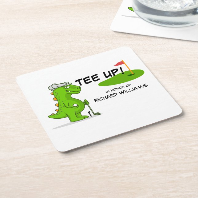 Dessous De Verre Carré Dinosaure de golf à la retraite (Incliné)