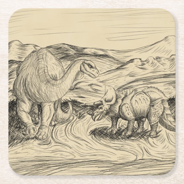 Dessous De Verre Carré Dinosaures classiques (Devant)