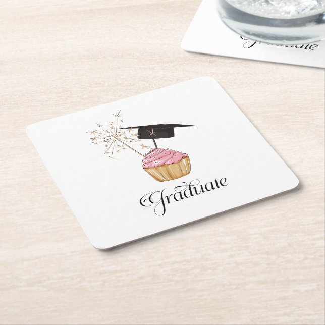 Dessous De Verre Carré Diplôme de Cupcake rose (Incliné)