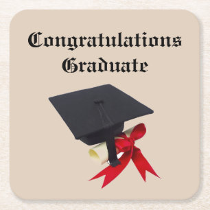 DESSOUS DE VERRE CARRÉ DIPLÔMÉ DE FÉLICITATION