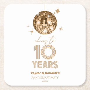 Dessous De Verre Carré Disco 10 ans de fête Mariage
