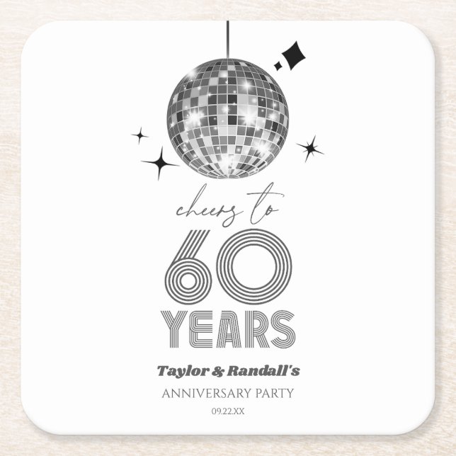 Dessous De Verre Carré Disco Cheers 60 Anniversaire Mariage Fête (Devant)