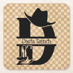 Dessous De Verre Carré Diviser le monogramme de cowboy "D"