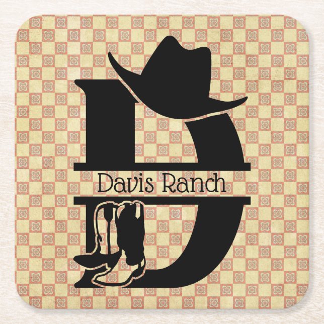 Dessous De Verre Carré Diviser le monogramme de cowboy "D" (Devant)
