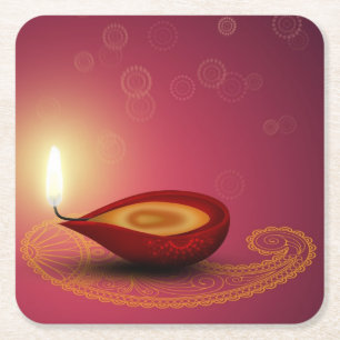 Dessous De Verre Carré Diwali Diya - Dessous de verre papier