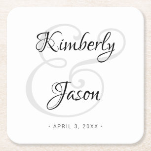 Dessous De Verre Carré DIY His & Her Script Names, Black & Grey Wedding