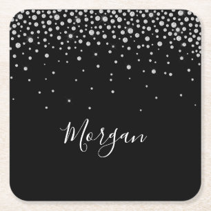 Dessous De Verre Carré DIY White Script & White Diamonds, Black