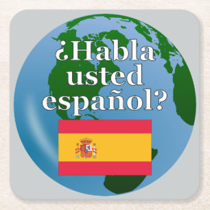 Dessous De Verre Carré Do you speak Spanish ? Flag & globe