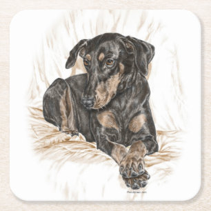 Dessous De Verre Carré Doberman Chien oreilles naturelles