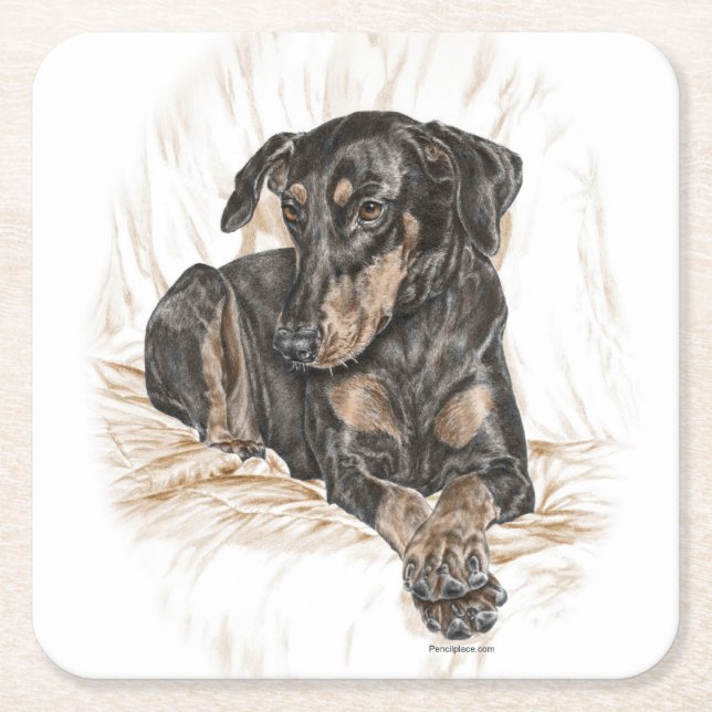 Dessous De Verre Carré Doberman Chien oreilles naturelles (Devant)