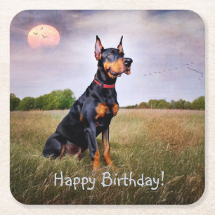 Dessous De Verre Carré Doberman Joyeux anniversaire