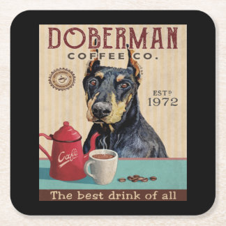 Dessous De Verre Carré Doberman Pinscher Chien Café