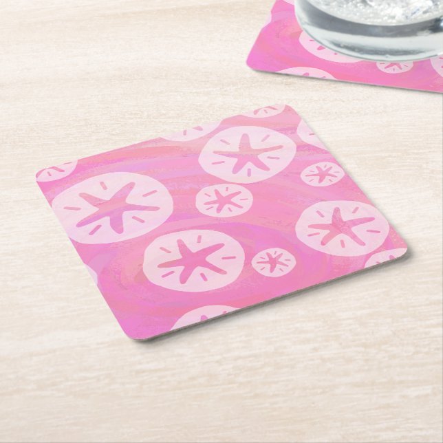 Dessous De Verre Carré Dollar de sable blanc et rose (Incliné)