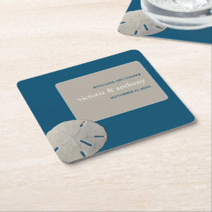 Dessous De Verre Carré Dollar de sable, Mariage Ocean Blue Beach