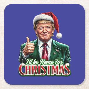 Dessous De Verre Carré Donald Trump Noël Le chapeau du Père Noël monte