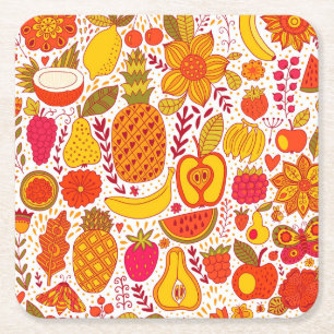 Dessous De Verre Carré Doodles de fruits : Motif Vintage été.
