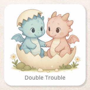 Dessous De Verre Carré Double difficulté Imaginaire Twin Baby Dragons