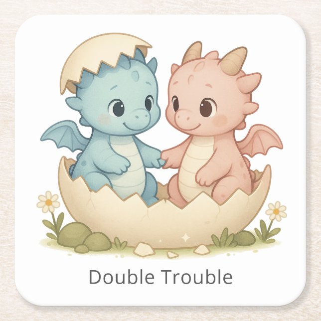 Dessous De Verre Carré Double difficulté Imaginaire Twin Baby Dragons (Devant)