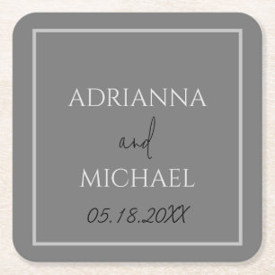 Dessous De Verre Carré Double Mariage gris Nom et date blanc