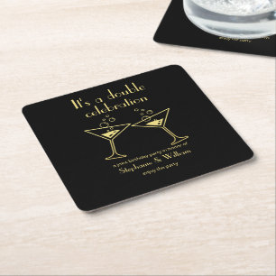 Dessous De Verre Carré Double Noir moderne fête l'anniversaire conjoint