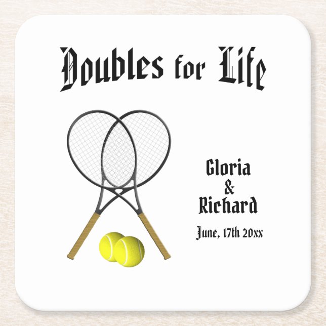 Dessous De Verre Carré Doubles pour Mariage de Life Tennis (Devant)